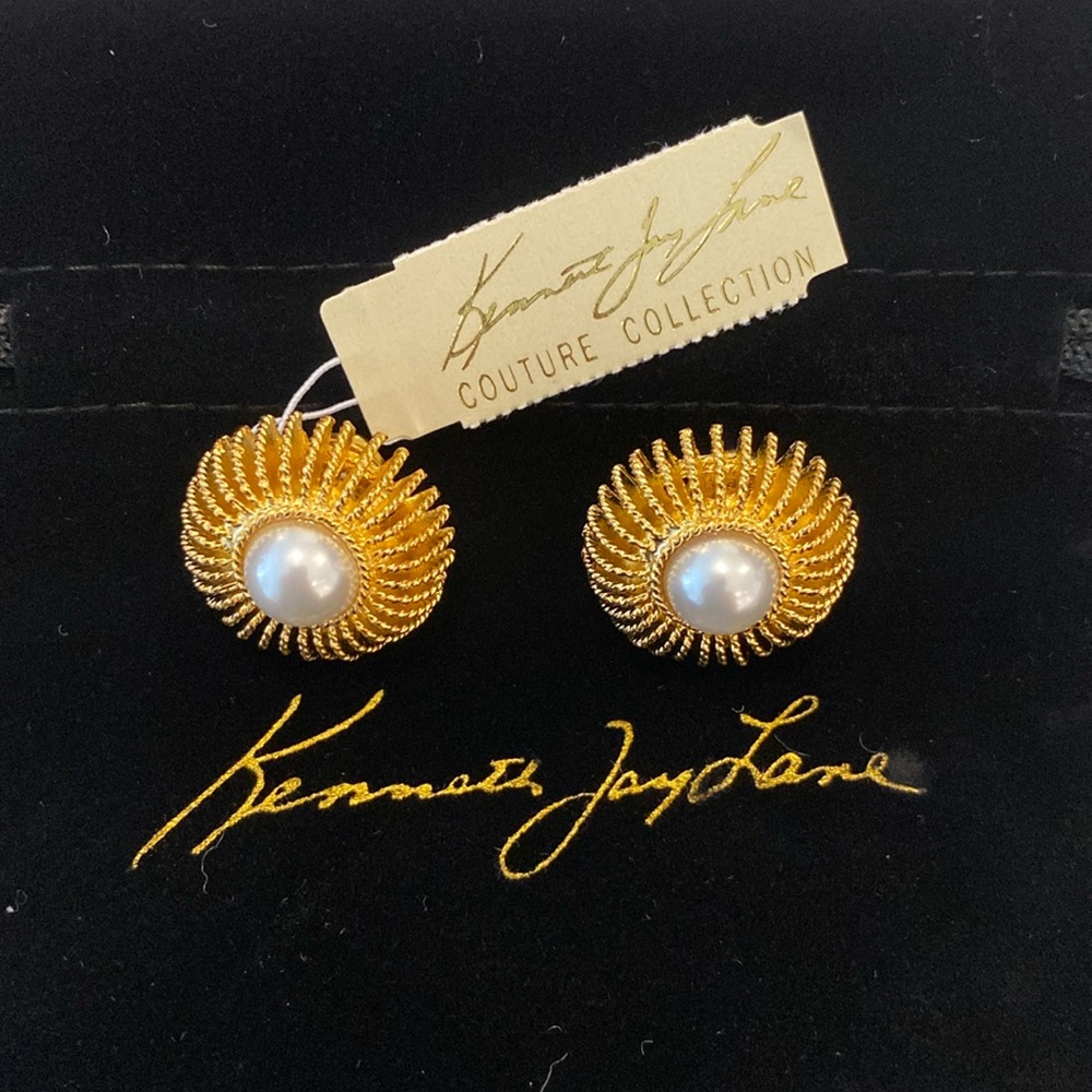 Kenneth Jay Lane 22K Gold Plated Stud Pearl Earrings
